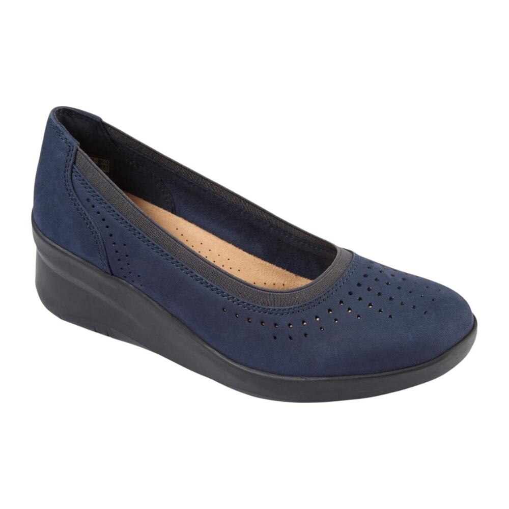 Clarks Women's Suttyn Kaylie Nubuck Leather Wedge Heel Pumps Navy Size 6 W